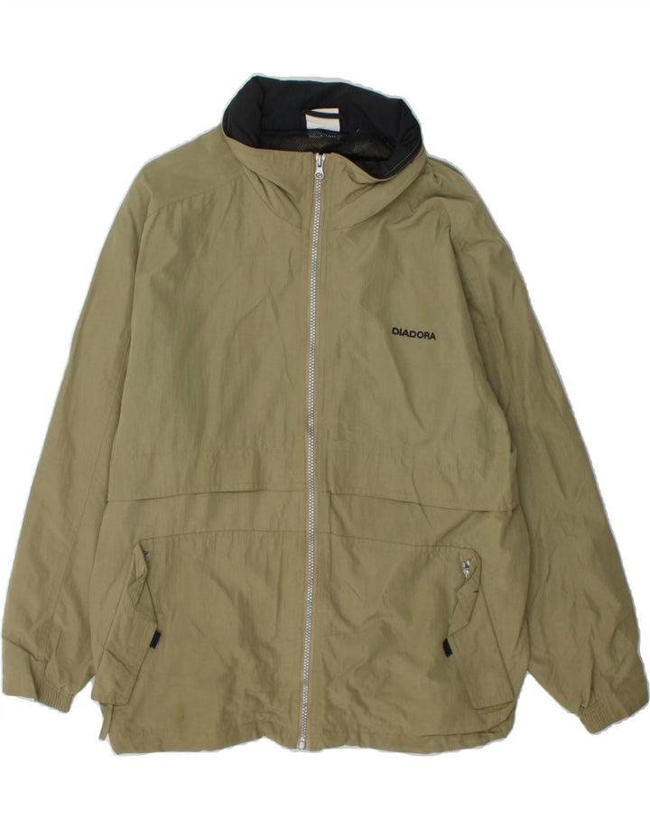 DIADORA Mens Hooded Rain Jacket UK 36 Small Khaki Polyamide Vintage Diadora and Second-Hand Diadora from Messina Hembry 
