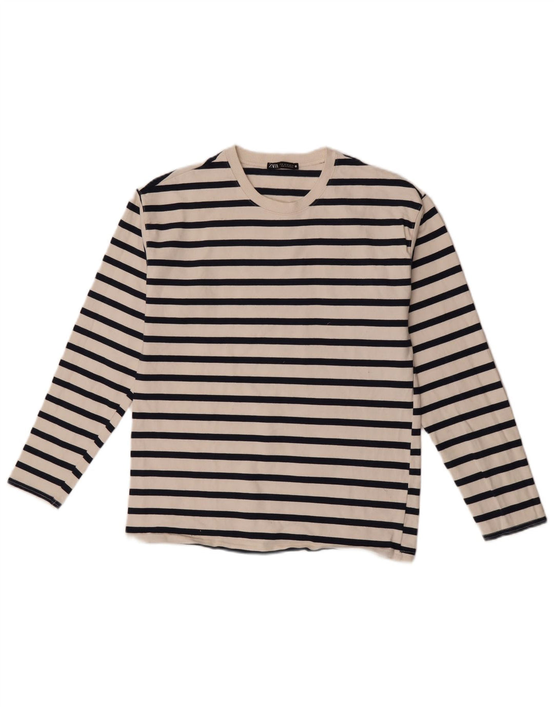 Zara Damen Top Langarm UK 12 Mittelweiß gestreift