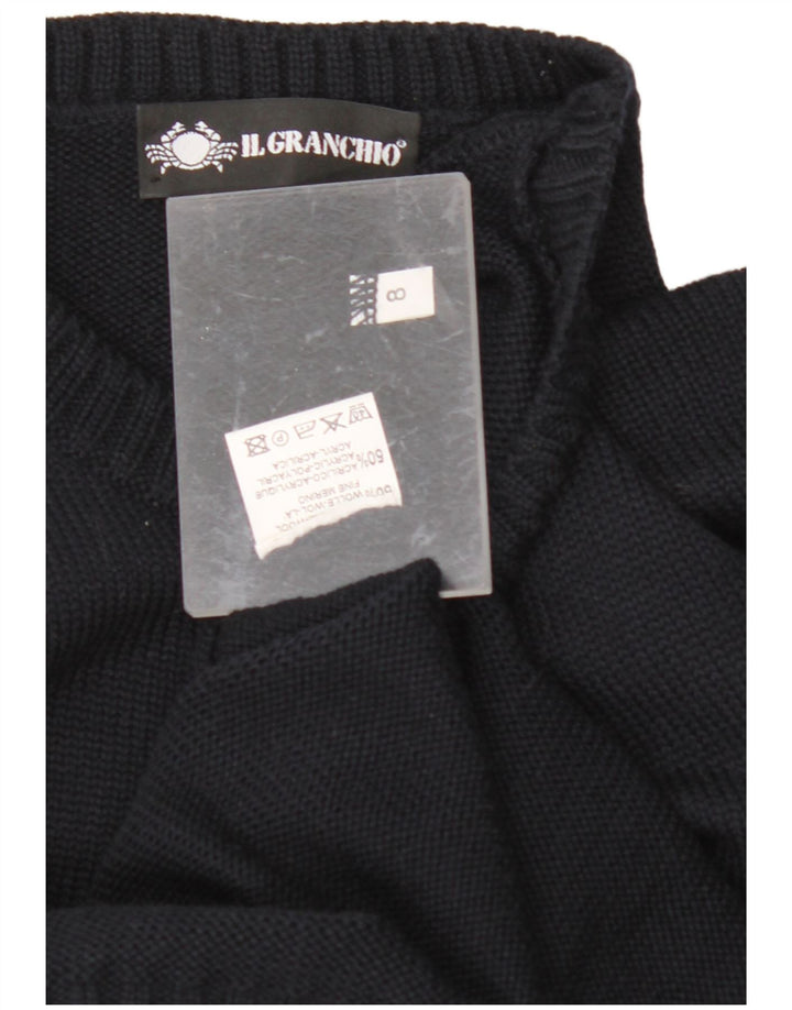 IL GRANCHIO Mens Crew Neck Jumper Sweater Large Navy Blue Wool