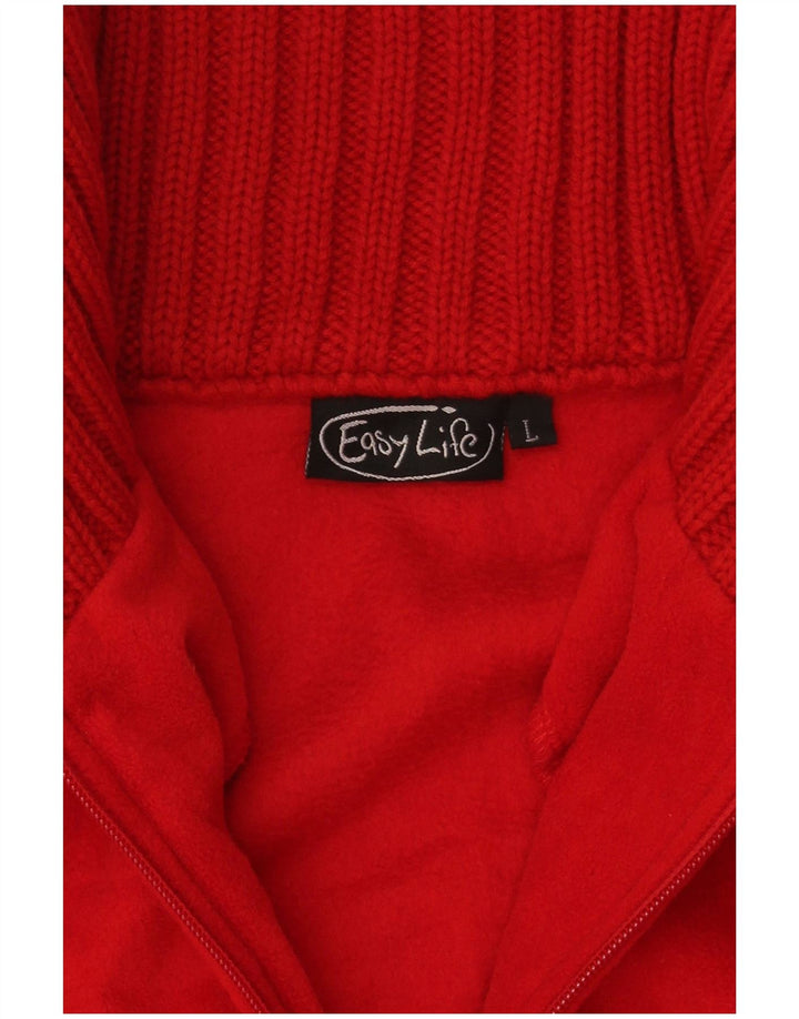 Vintage Damen Trainingsanzug Top Jacke UK 16 Large Red Fair Isle Polyester