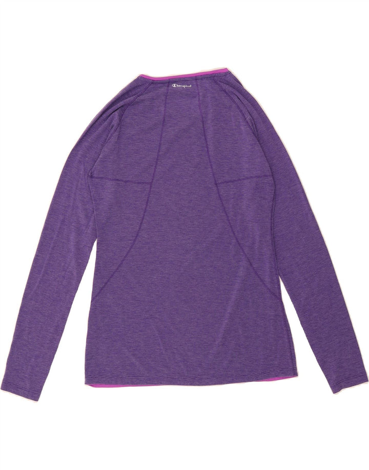 CHAMPION Womens Top Long Sleeve UK 12 Medium Purple Striped Polyester Vintage Champion and Second-Hand Champion from Messina Hembry 