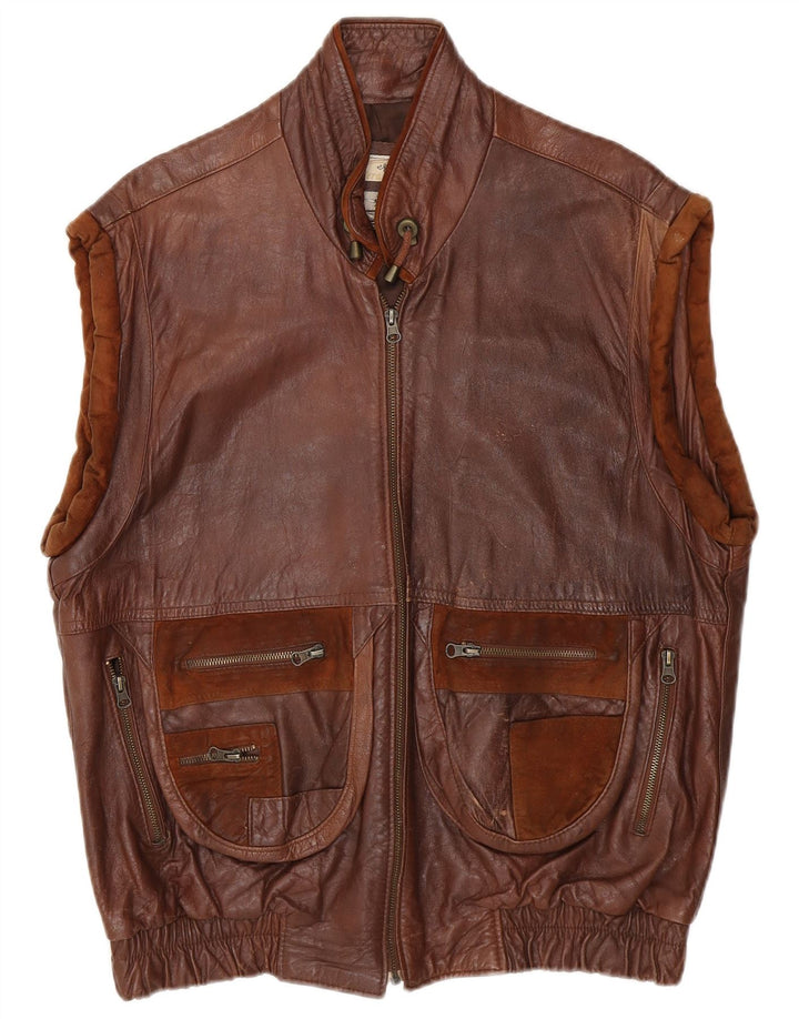 Vintage Herren Lederweste UK 40 Großes braunes Leder