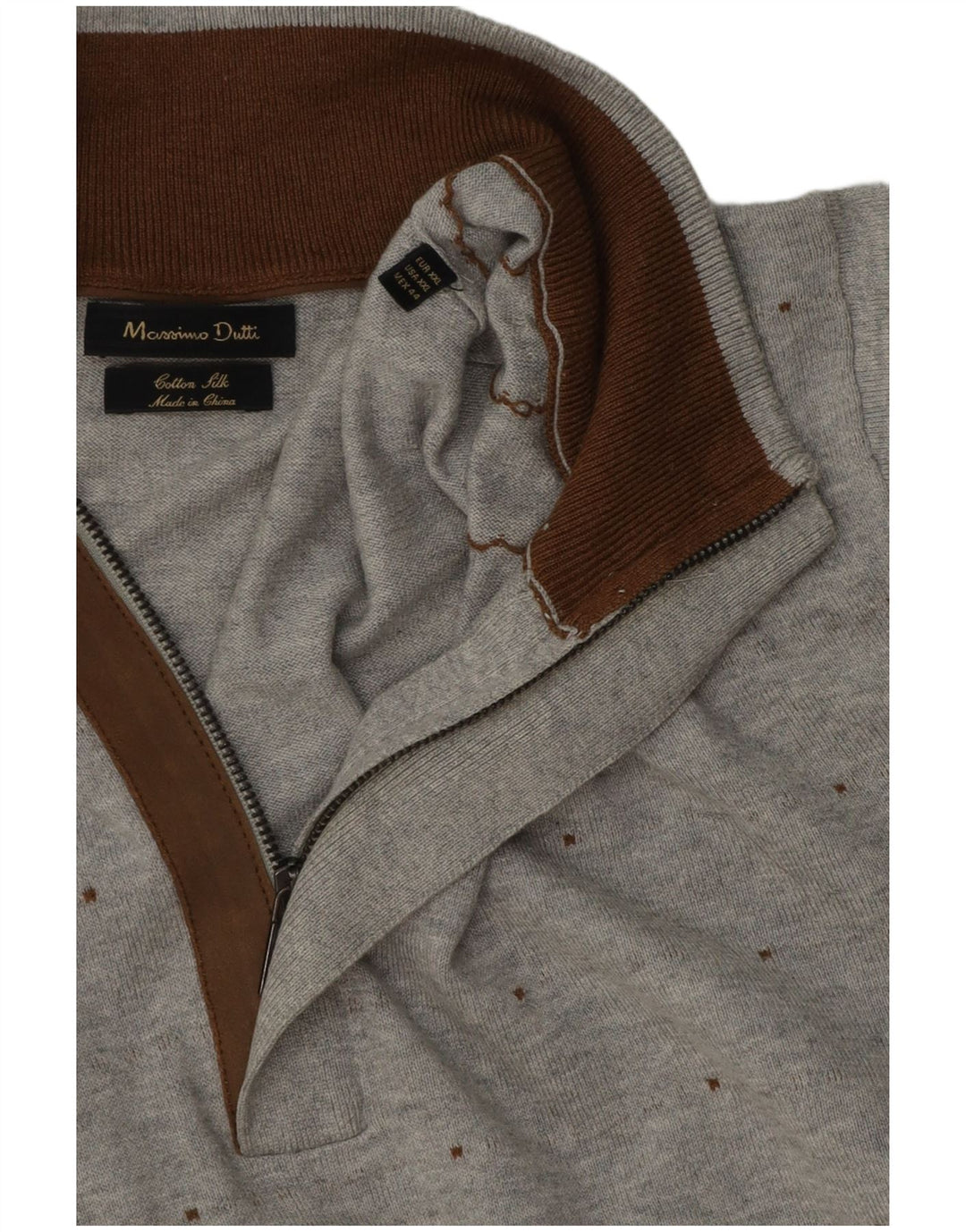 Massimo Dutti Herren-Pullover mit Reißverschluss am Hals, 2XL, grau gefleckte Baumwolle