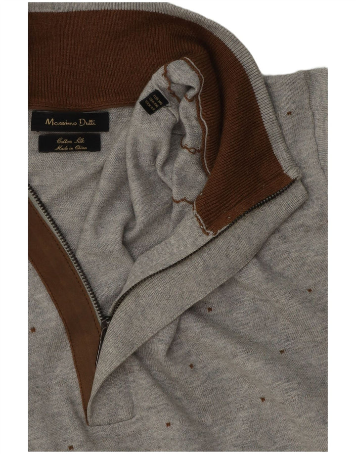 Massimo Dutti Herren-Pullover mit Reißverschluss am Hals, 2XL, grau gefleckte Baumwolle