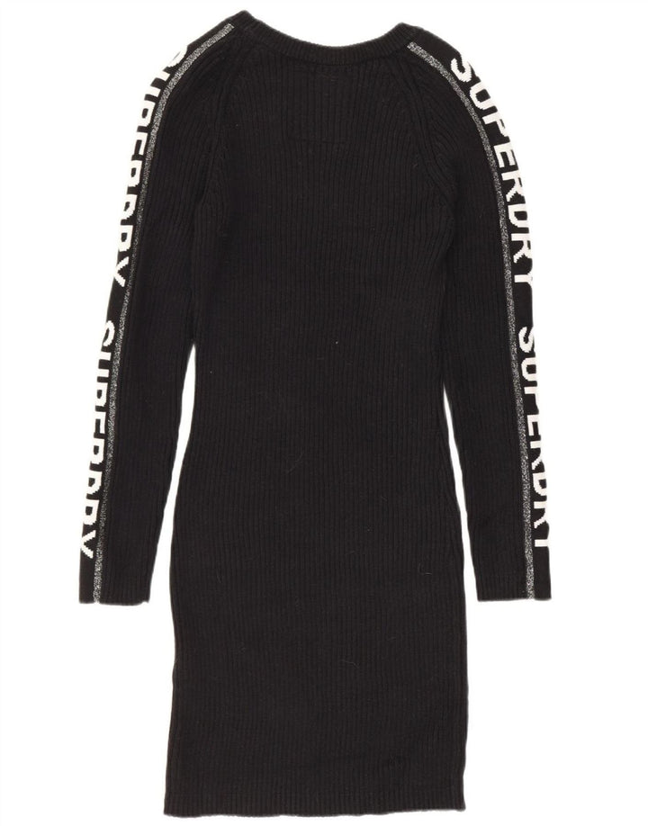 SUPERDRY Damen-Pulloverkleid mit Grafik, UK 12, Mittelschwarz, Baumwolle
