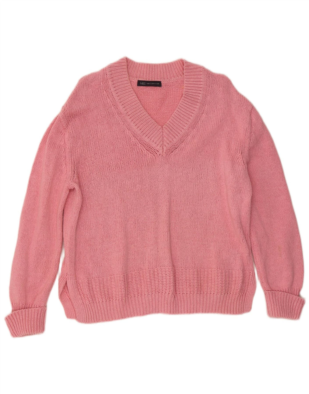 Marks & Spencer Damen-Pullover mit V-Ausschnitt, UK 14, mittelrosa, Baumwolle