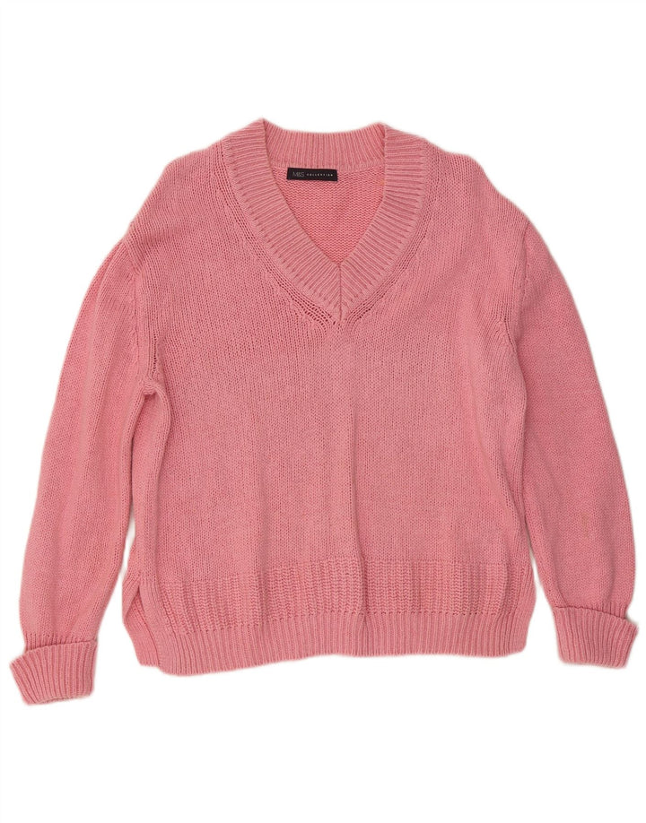 Marks & Spencer Damen-Pullover mit V-Ausschnitt, UK 14, mittelrosa, Baumwolle