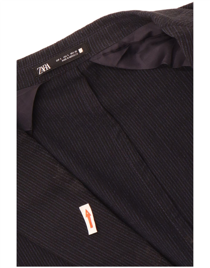 Zara Herren-Blazer mit 2 Knöpfen, Gr. 40, groß, marineblau, Nadelstreifen