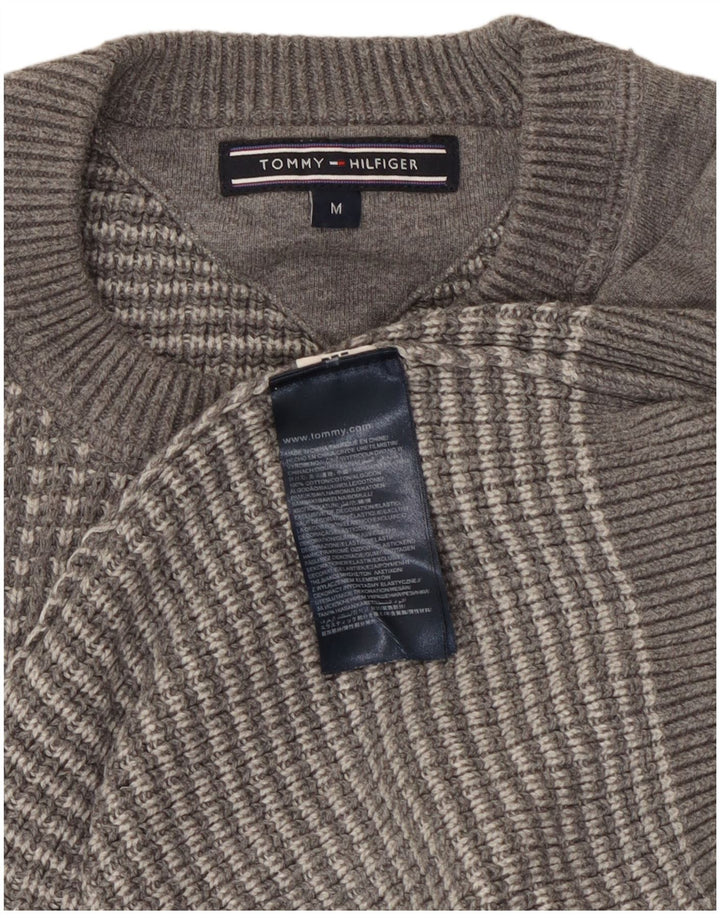 Tommy Hilfiger Herren-Pullover mit Rundhalsausschnitt, mittelgraue geometrische Baumwolle