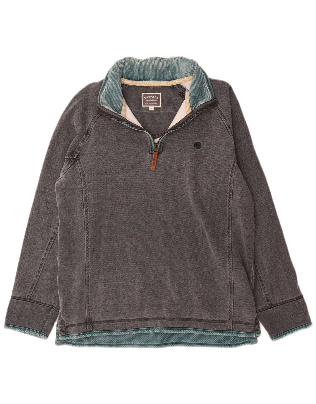 Fat Face Herren-Sweatshirt mit Reißverschluss am Hals, mittelgraue Baumwolle