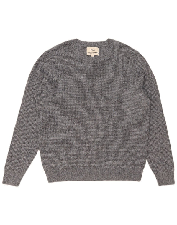 Marks & Spencer Herren-Pullover mit Rundhalsausschnitt, groß, grau geflecktes Polyester