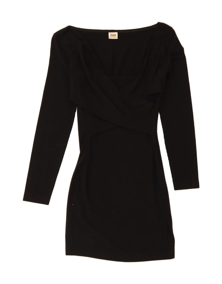 SISLEY Womens Long Sleeve Bodycon Dress UK 14 Medium Black Vintage Sisley and Second-Hand Sisley from Messina Hembry 