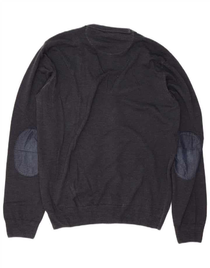 Trussardi Jeans Herren-Strickjacke aus mittelblauer Wolle in Marineblau