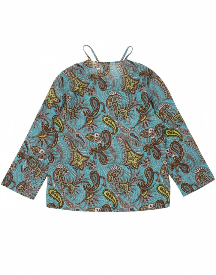 VINTAGE Womens Long Sleeve Blouse Top UK 14 Medium Blue Paisley