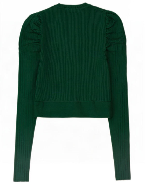 Zara Damen Crop Top Langarm UK 8 Small Grüne Viskose