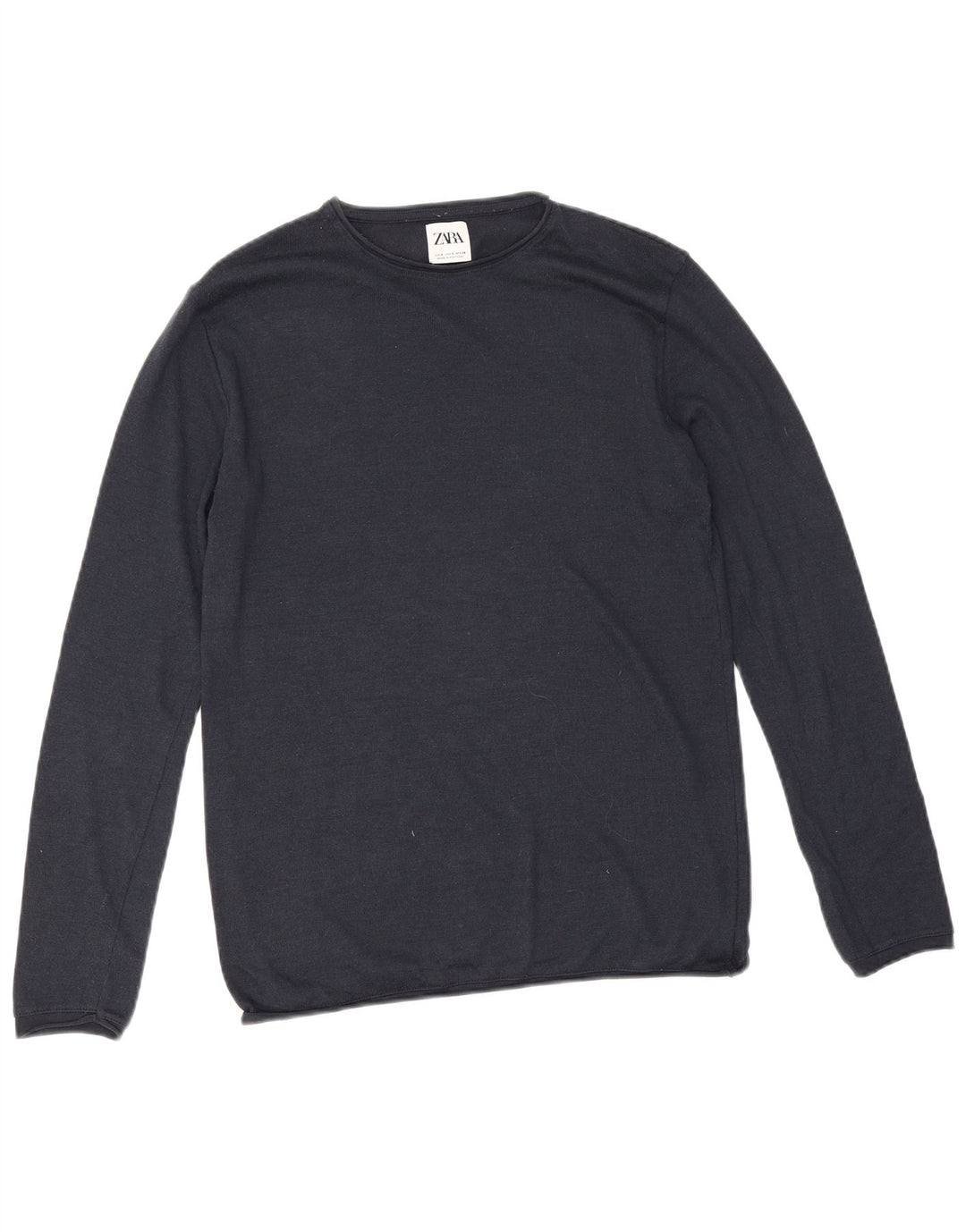 Zara Herren-Pullover mit Rundhalsausschnitt, Größe S, marineblaue Baumwolle