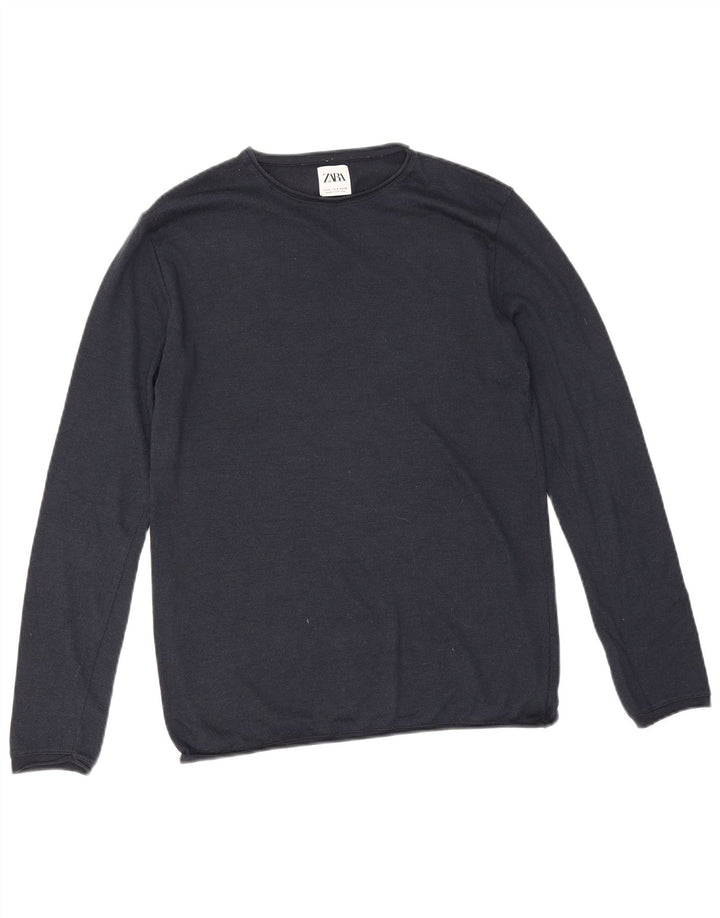 Zara Herren-Pullover mit Rundhalsausschnitt, Größe S, marineblaue Baumwolle