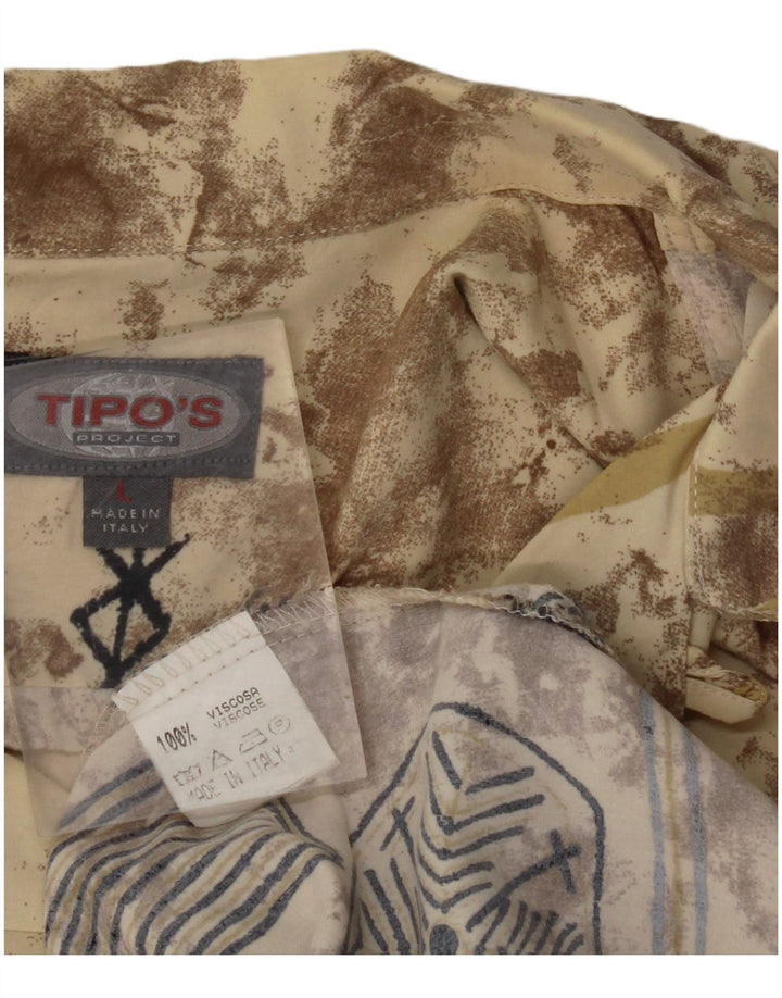 TIPO' S Mens Short Sleeve Shirt Large Beige Geometric Viscose