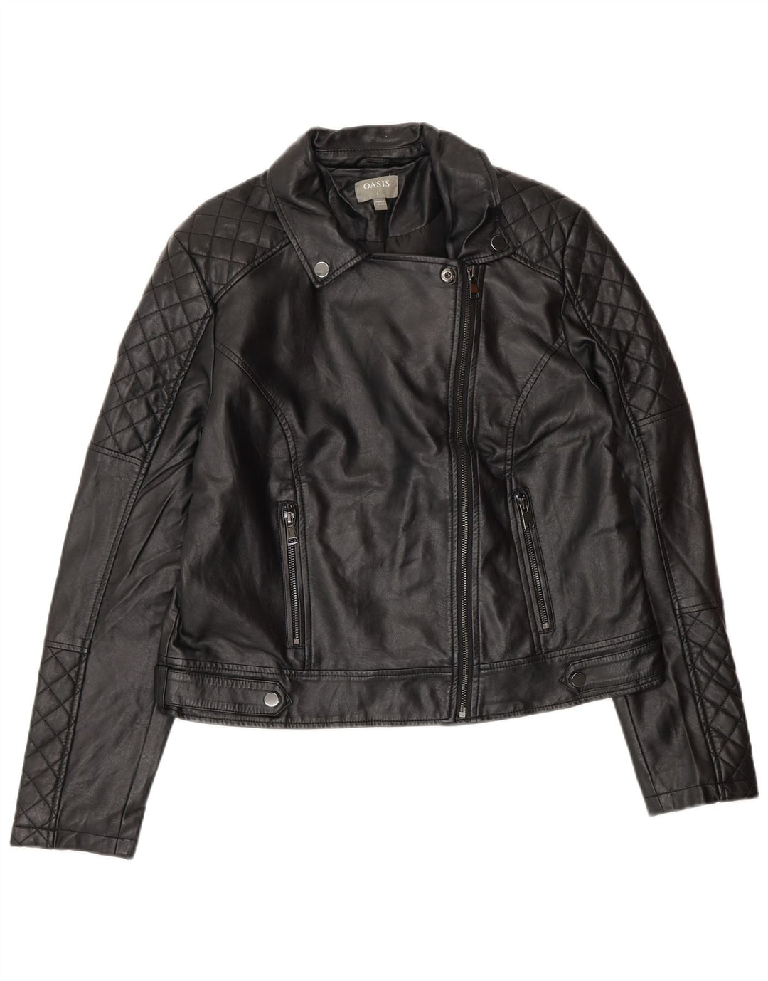 Oasis Damen-Bikerjacke aus Kunstleder, UK 16, Größe L, schwarz, Polyethylen