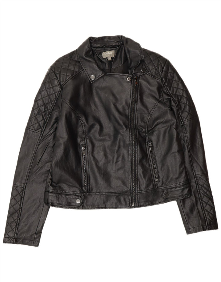 Oasis Damen-Bikerjacke aus Kunstleder, UK 16, Größe L, schwarz, Polyethylen