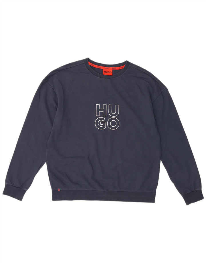 Hugo Boss Herren-Sweatshirt mit Grafik, mittlere marineblaue Baumwolle