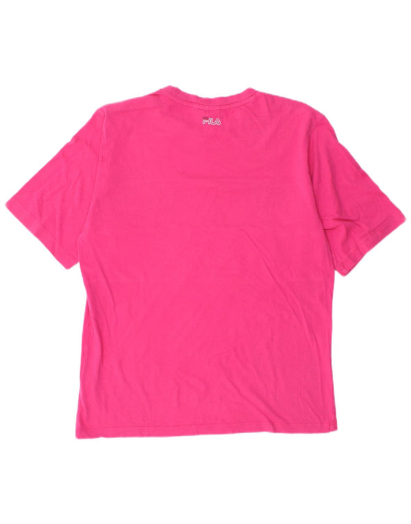 Fila Damen Grafik-T-Shirt-Oberteil UK 14 Mittelrosa Colourblock-Baumwolle