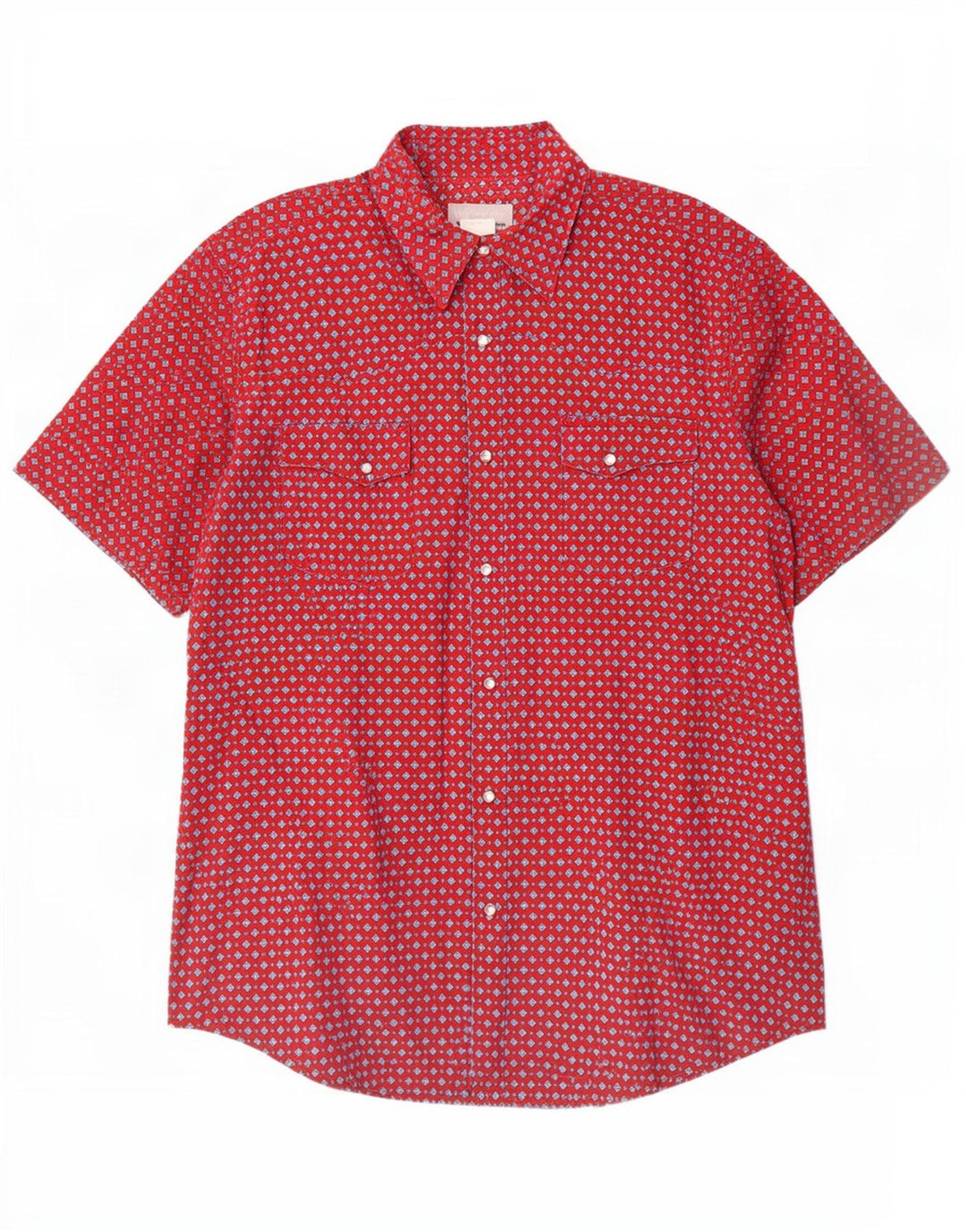 Wrangler Herren-Kurzarmhemd, groß, rot, geometrisch, Baumwolle