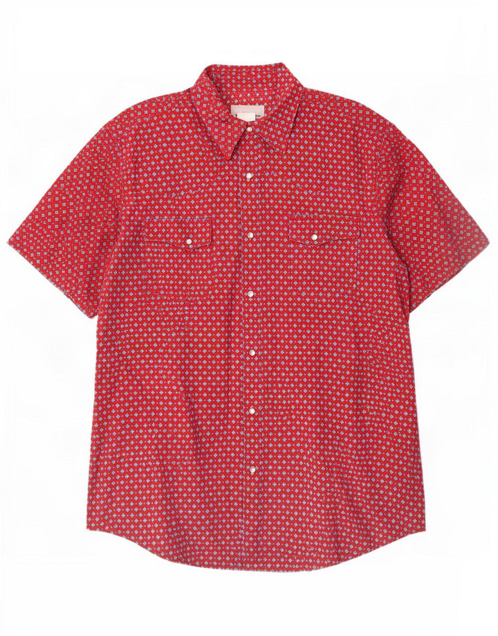 Wrangler Herren-Kurzarmhemd, groß, rot, geometrisch, Baumwolle