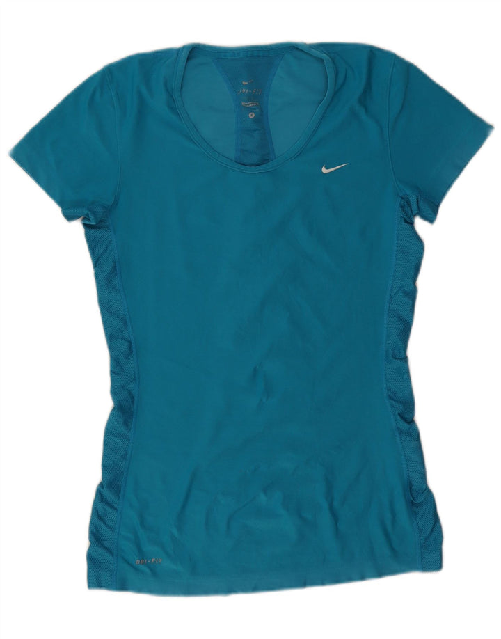 Nike Damen Dri Fit T-Shirt Top UK 10 Small Blau Polyester