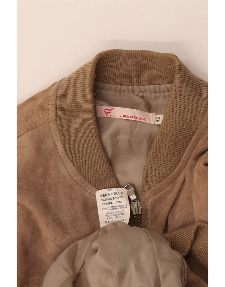 Vintage Damen Wildleder Bomberjacke IT 42 Medium Beige Leder