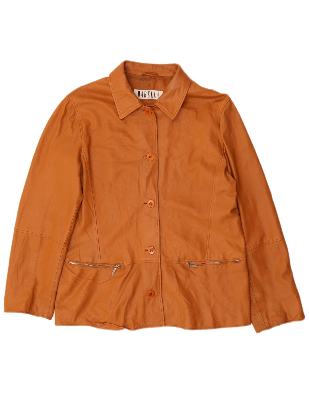 Marella Damen Lederjacke UK 16 Großes braunes Leder