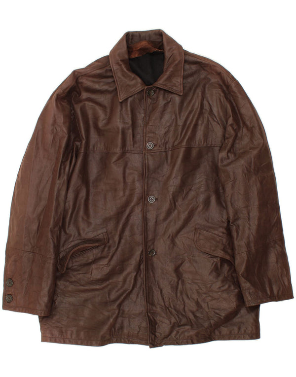 VINTAGE Herren Ledermantel IT 58 4XL Braunes Leder