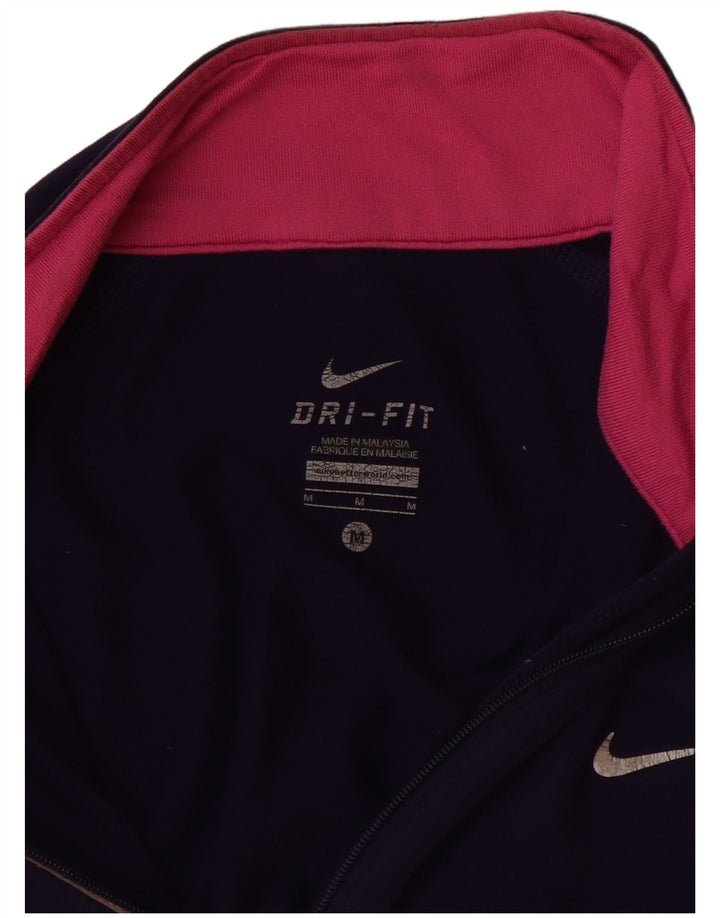 Nike Dri Fit Pullover-Trainingsanzugoberteil für Damen, UK 12, mittelmarineblaues Nylon