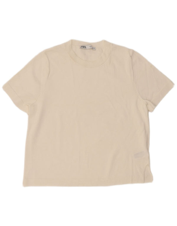 Zara Damen T-Shirt Top UK 14 Mittelweiße Viskose