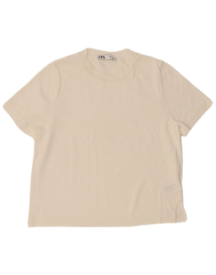 Zara Damen T-Shirt Top UK 14 Mittelweiße Viskose