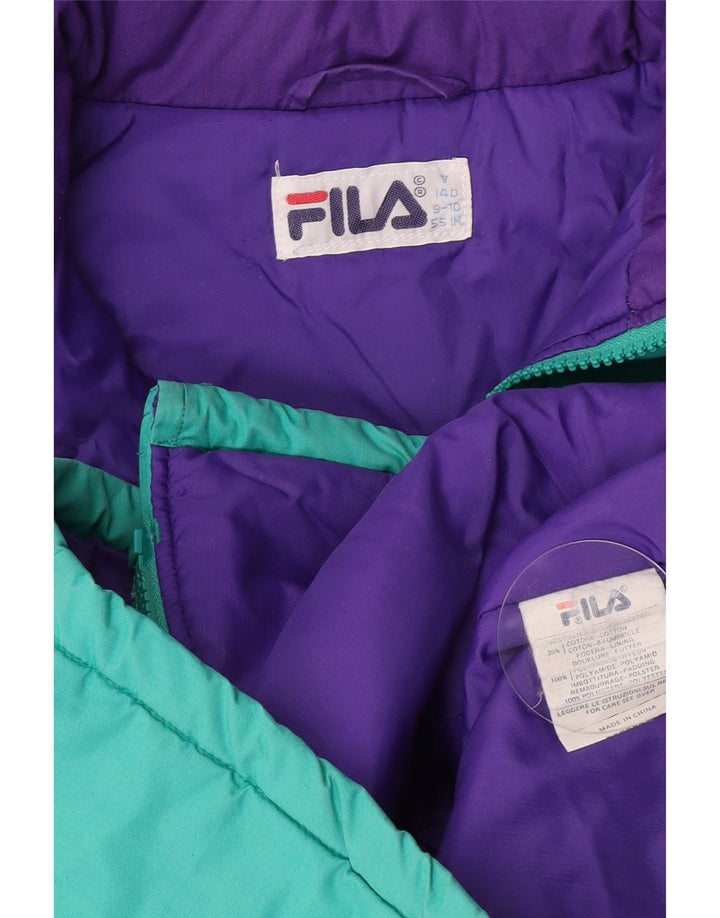 Fila Wattierte Jacke mit grafischer Kapuze für Jungen, 9–10 Jahre, grünes Farbblockdesign