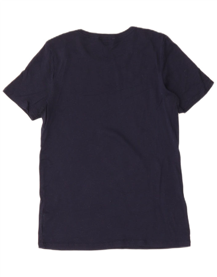 BENETTON Damen T-Shirt Top UK 12 Medium Marineblau Baumwolle