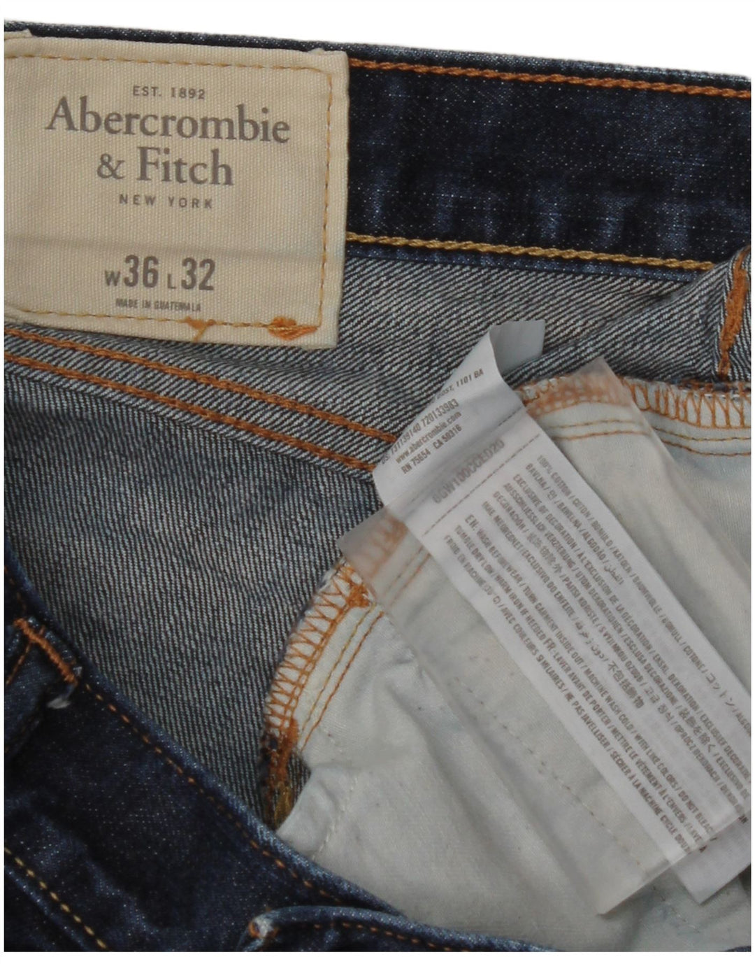 ABERCROMBIE & FITCH Herren Straight Jeans W36 L32 Marineblaue Baumwolle