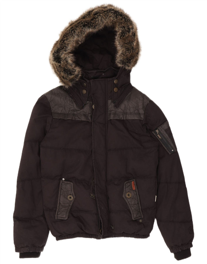 KHUJO Wattierte Herrenjacke mit Kapuze, UK 40, Größe L, Schwarz, Colourblock-Polyester