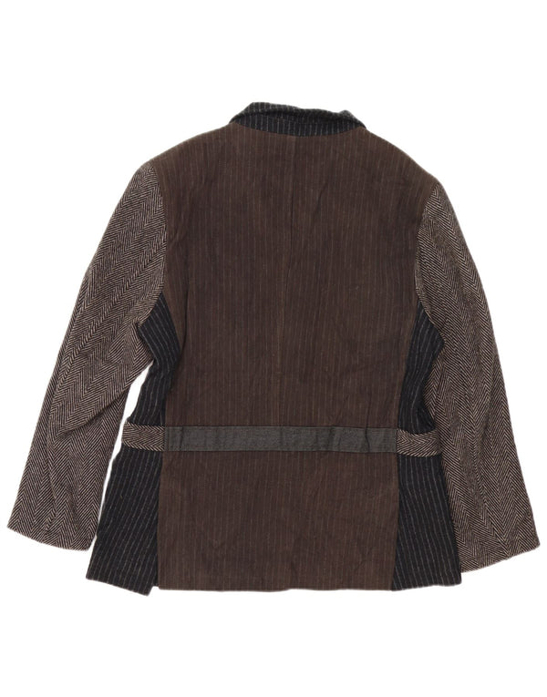 Desigual Damen 3-Knopf-Blazerjacke UK 18 XL Braune Colourblock-Baumwolle