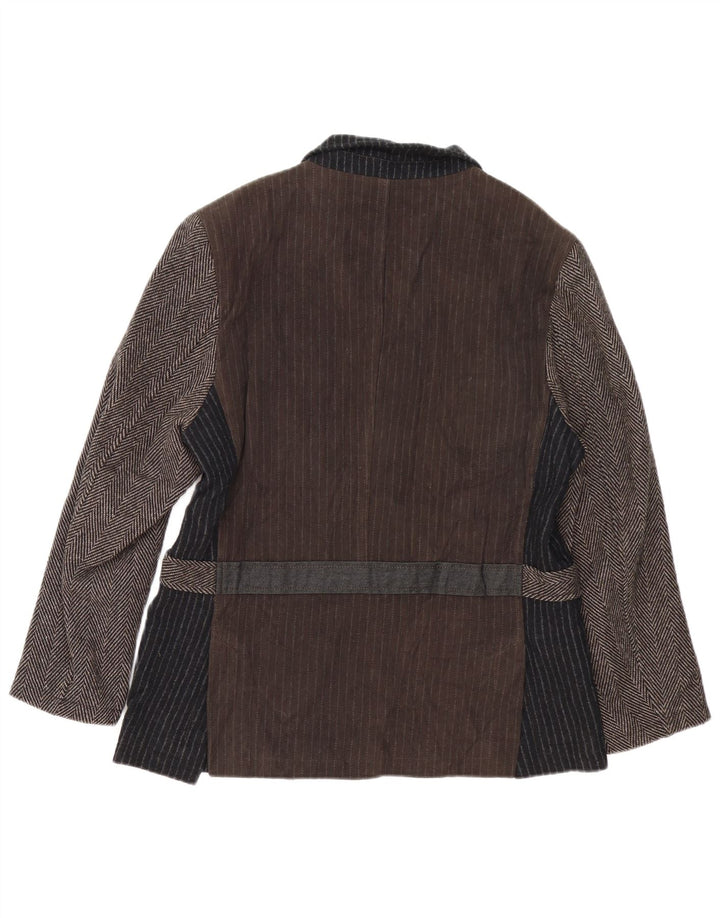 Desigual Damen 3-Knopf-Blazerjacke UK 18 XL Braune Colourblock-Baumwolle