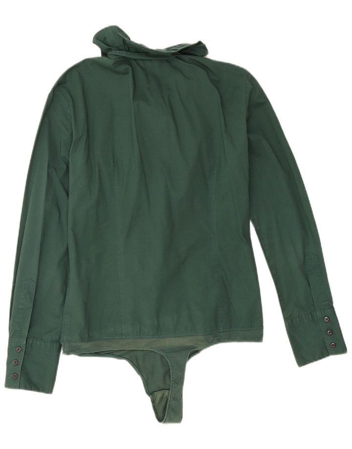 Benetton Damen-Body mit Rüschen vorne, UK 16, Größe L, Grün, Baumwolle