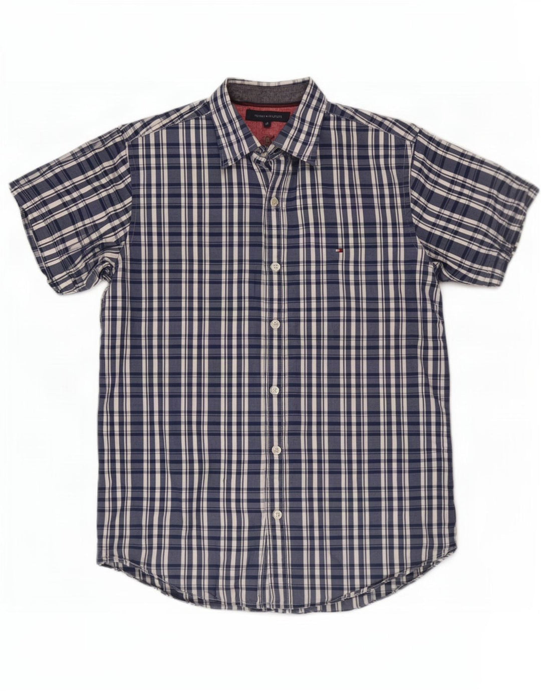 Tommy Hilfiger Herren-Kurzarmhemd, mittelblau, kariert, Baumwolle