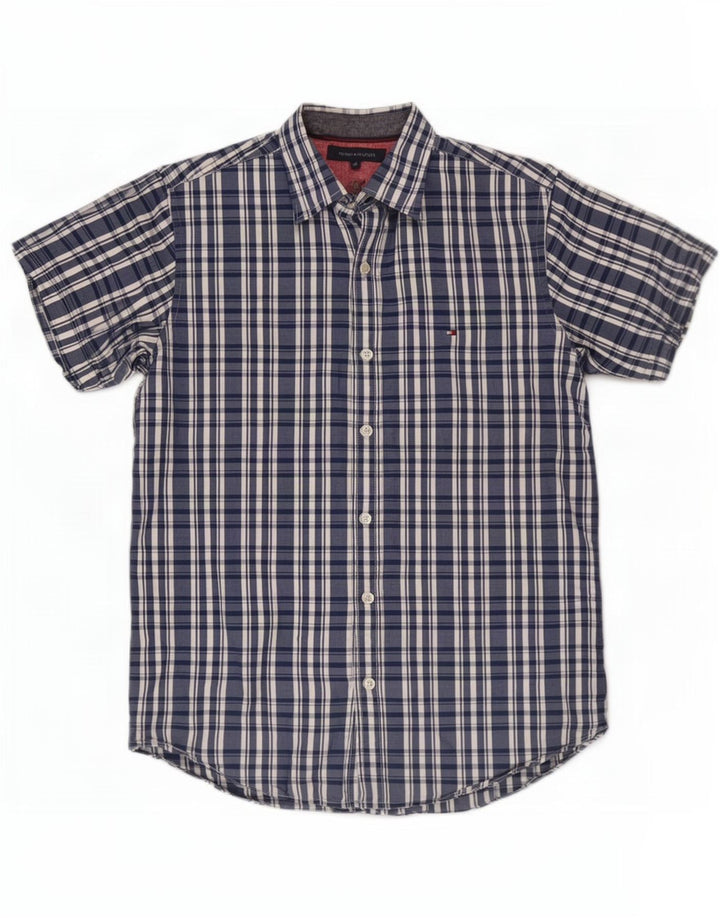 Tommy Hilfiger Herren-Kurzarmhemd, mittelblau, kariert, Baumwolle
