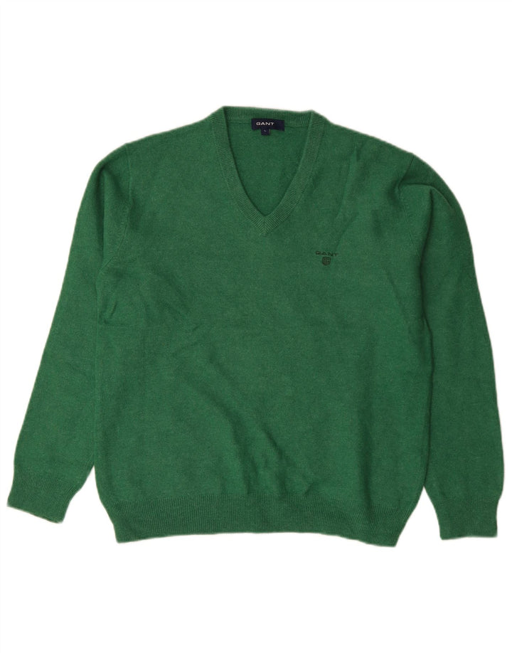 GANT Damen-Pullover mit V-Ausschnitt, UK 14, Größe L, grüne Lammwolle