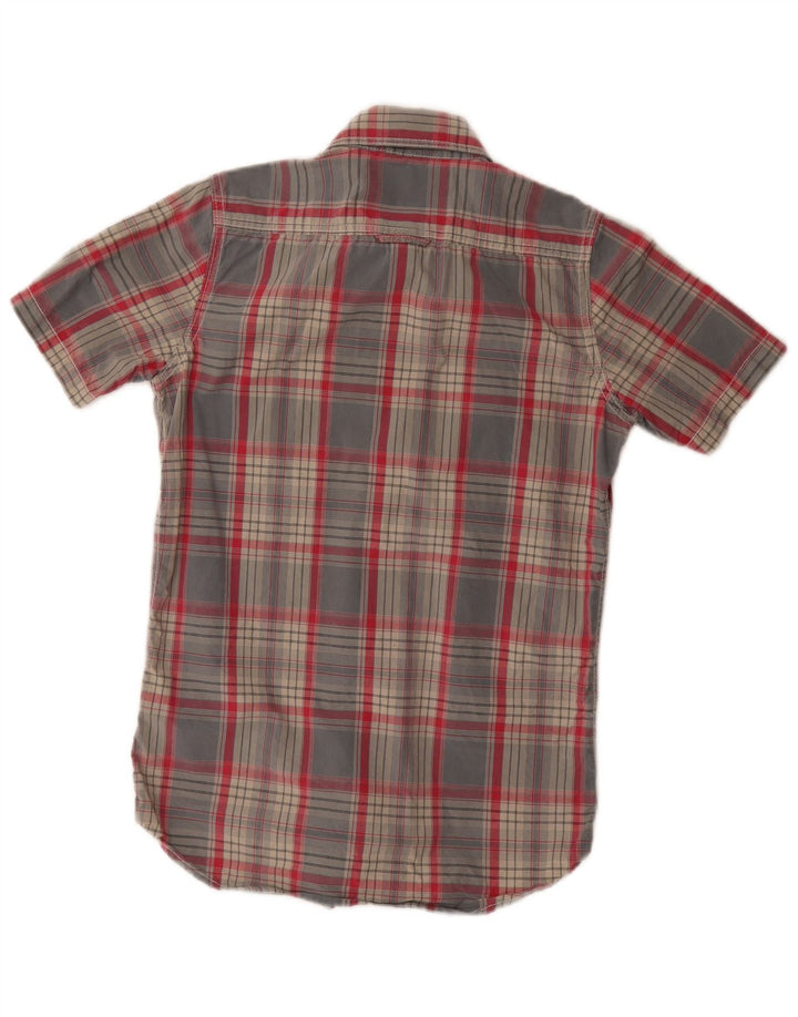 Superdry Herren-Kurzarmhemd, klein, grau, kariert, Baumwolle