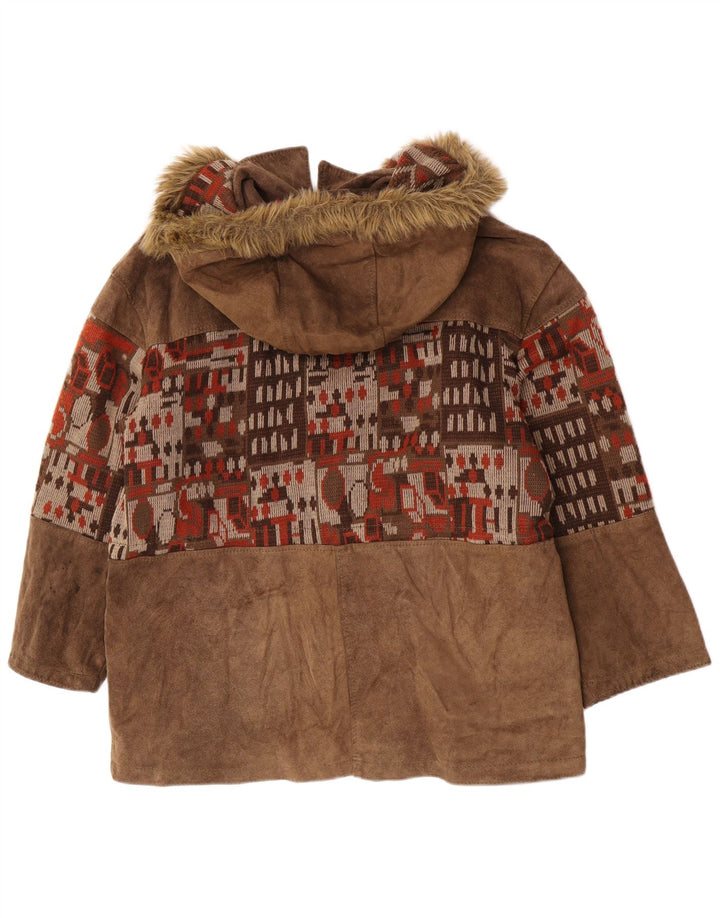 Vintage Damen Wildleder Übergroßer Windjacke IT 46 Large Beige Geometrisch