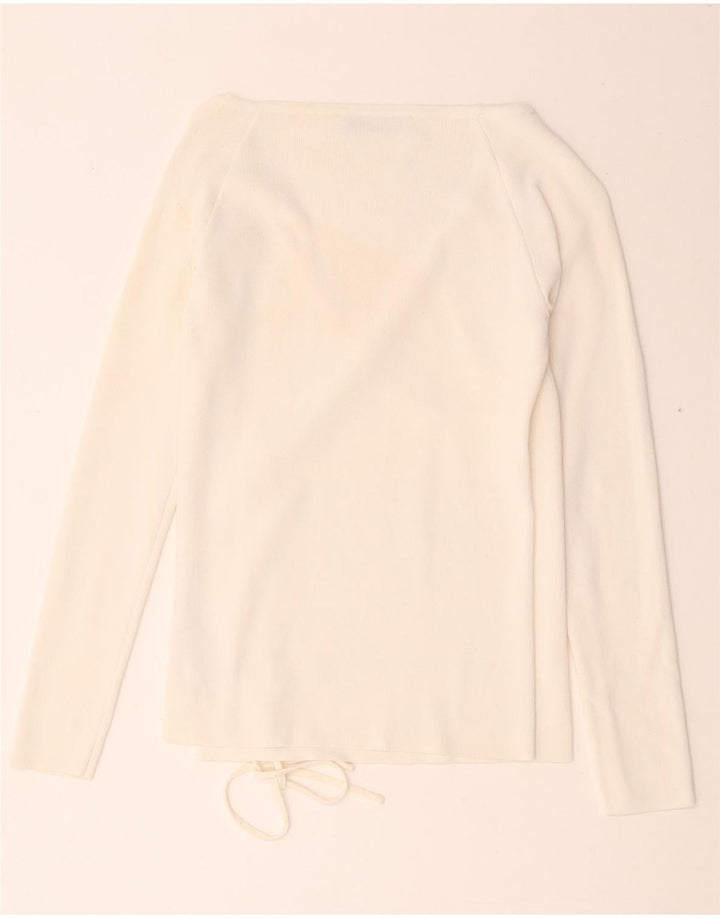 Zara Damen Langarm-Wickelblusenoberteil UK 8 Small Weiße Viskose