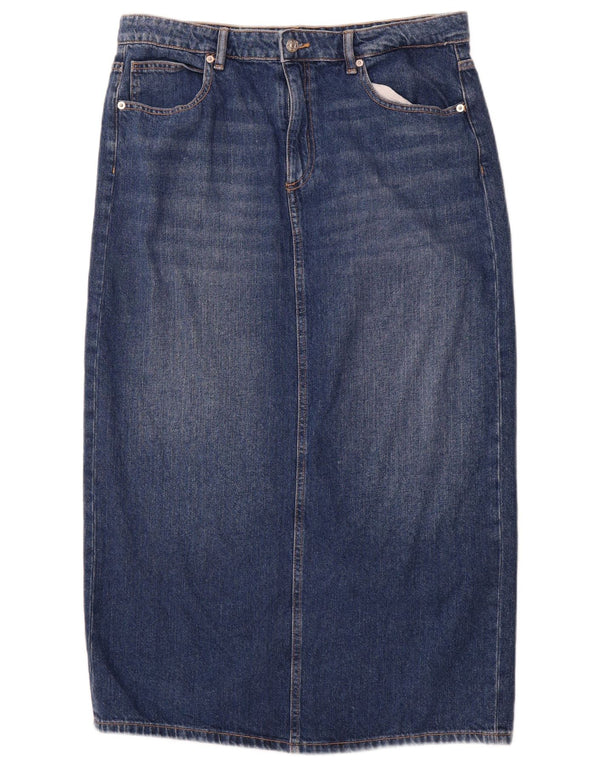 ZARA Damen Jeansrock mit hoher Taille, XL, W32, Blau, Baumwolle