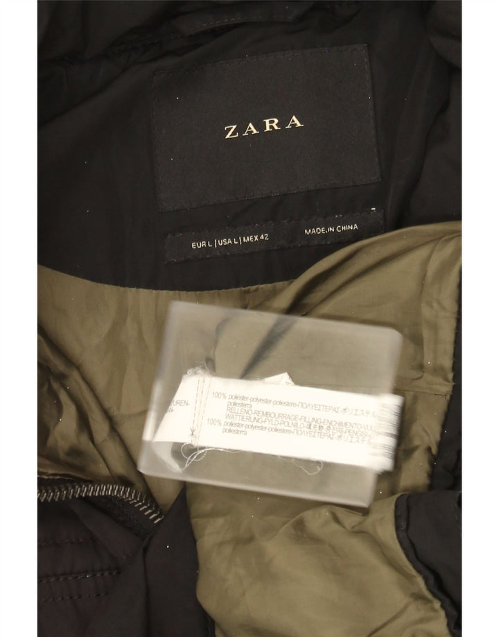 Zara Womens Utility Gilet mit Kapuze UK 16 Large Schwarz Polyester